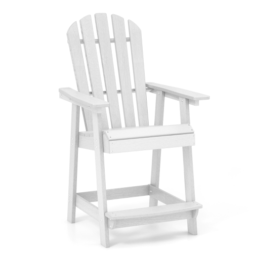 COSTWAY  1 PCs Tall Bar Stool HDpe Patio Chair With Armrest Footrest Home Indoor Outdoor In White