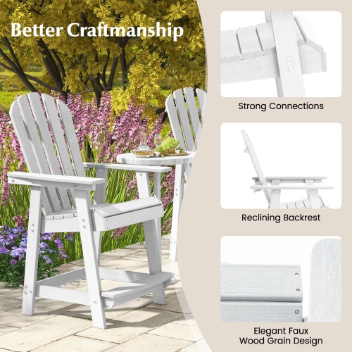 Costway 1 PCS Tall Bar Stool HDPE Patio Chair with Armrest Footrest Home Indoor Outdoor White