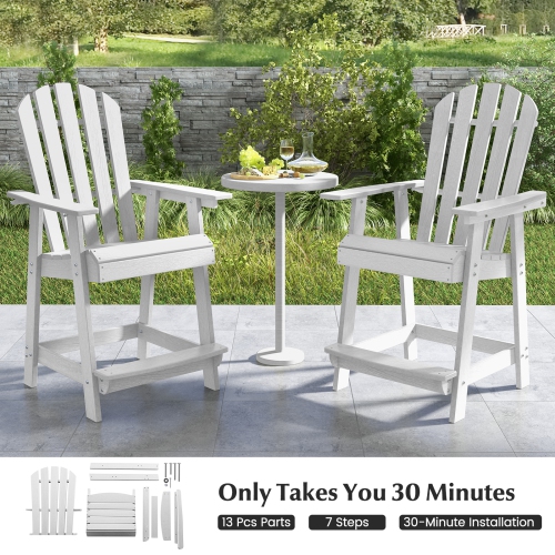 Costway 1 PCS Tall Bar Stool HDPE Patio Chair with Armrest Footrest Home Indoor Outdoor White