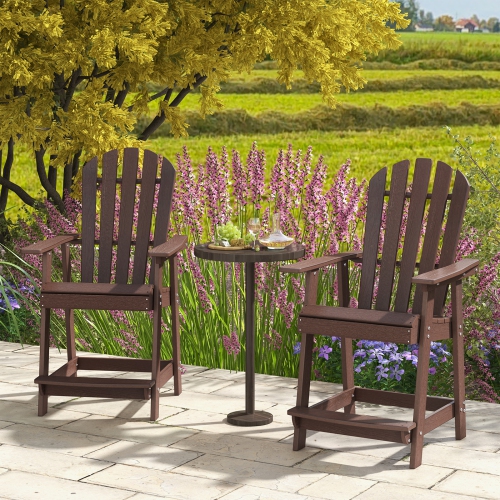 Costway 1 PCS Tall Bar Stool HDPE Patio Chair with Armrest Footrest Home Indoor Outdoor Brown