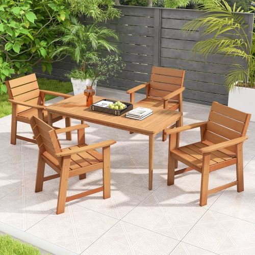 Costway 4 PCS Patio Hardwood Chair Wood Dining Armchairs Breathable Slatted Seat Garden