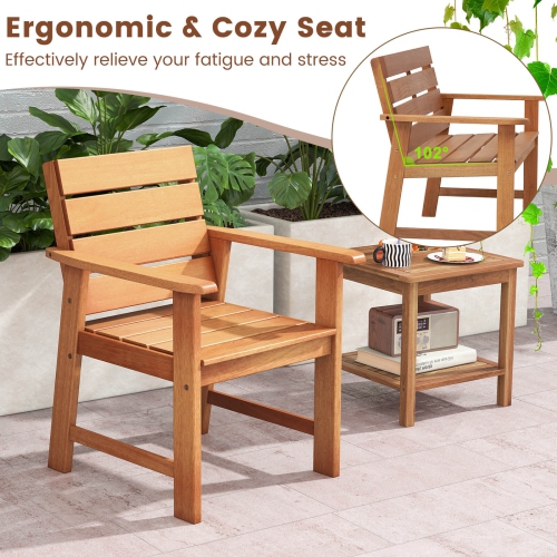 Costway 4 PCS Patio Hardwood Chair Wood Dining Armchairs Breathable Slatted Seat Garden