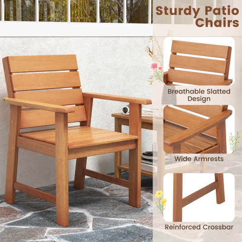 Costway 4 PCS Patio Hardwood Chair Wood Dining Armchairs Breathable Slatted Seat Garden