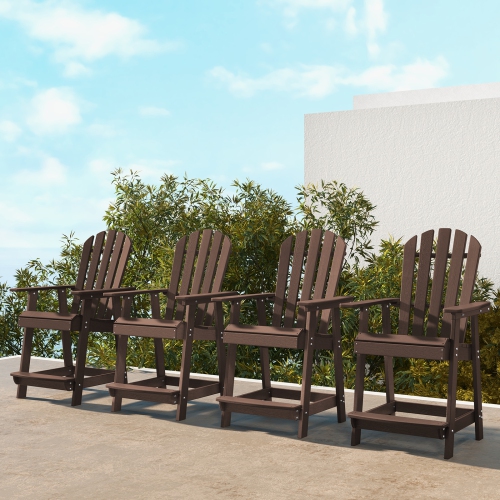 COSTWAY  4 PCs Tall Bar Stool HDpe Patio Chair With Armrest Footrest Home Indoor Outdoor In Brown