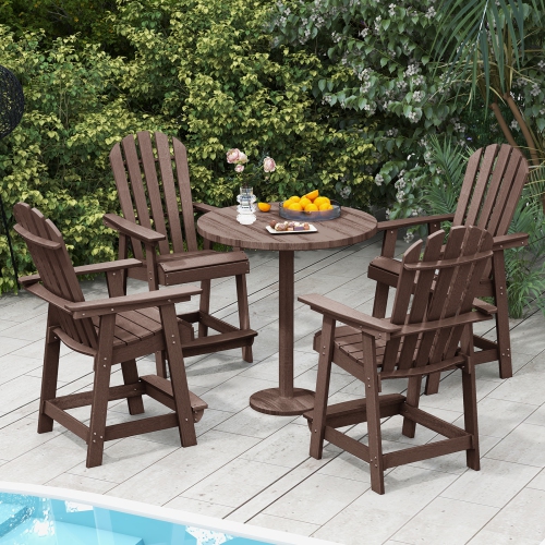 Costway 4 PCS Tall Bar Stool HDPE Patio Chair with Armrest Footrest Home Indoor Outdoor Brown
