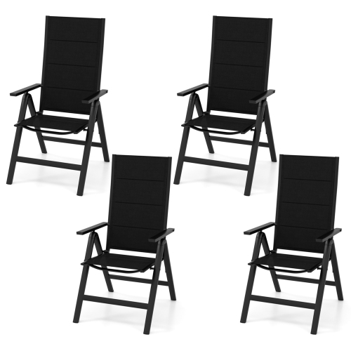 COSTWAY  4 PCs Patio Folding Chair Outdoor Chairs With Padded Seat, Adjustable Backrest Black