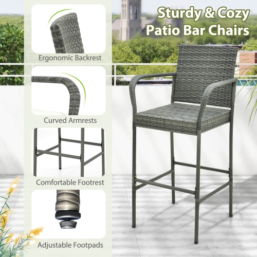 Costway 4PCS Patio PE Wicker Bar Chairs Counter Height&nbsp;Barstools With Armrests &Cushions