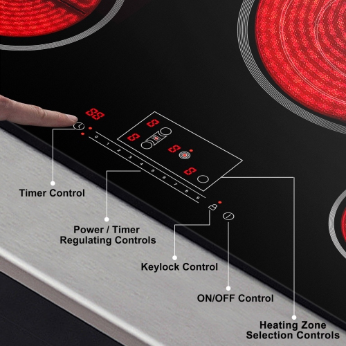 GASLAND 30&nbsp;po Surface de cuisson électrique radiante à 5 éléments avec trois anneaux et élément en pont, certifiée ETL
