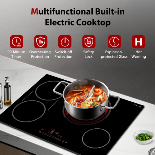 GASLAND 30&nbsp;po Surface de cuisson électrique radiante à 5 éléments avec trois anneaux et élément en pont, certifiée ETL