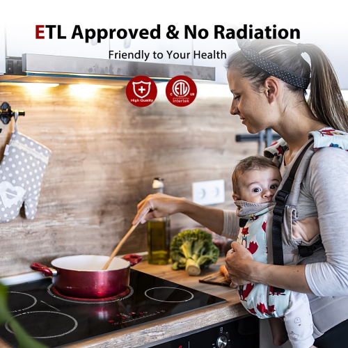 GASLAND 30&nbsp;po Surface de cuisson électrique radiante à 5 éléments avec trois anneaux et élément en pont, certifiée ETL