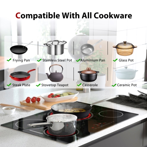 GASLAND 30&nbsp;po Surface de cuisson électrique radiante à 5 éléments avec trois anneaux et élément en pont, certifiée ETL