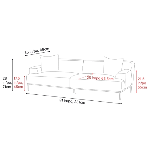 Valencia Kotor Modern Fabric 91" Wide Sofa, White Color