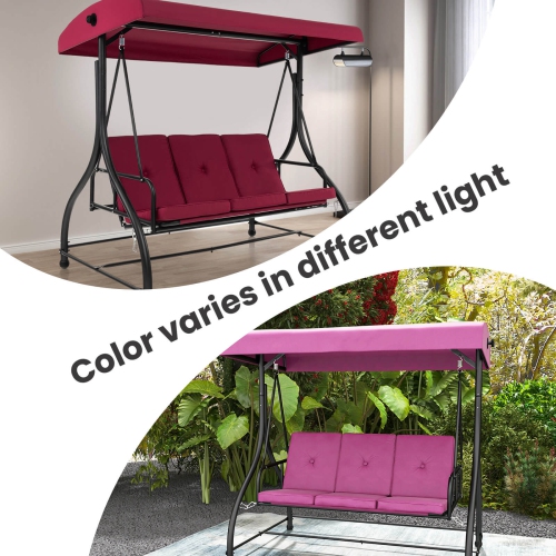 Costway 3-Seat Outdoor Converting Patio Swing Glider Adjustable Canopy Porch Swing