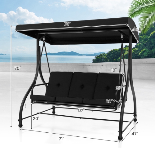 Costway 3-Seat Outdoor Converting Patio Swing Glider Adjustable Canopy Porch Swing