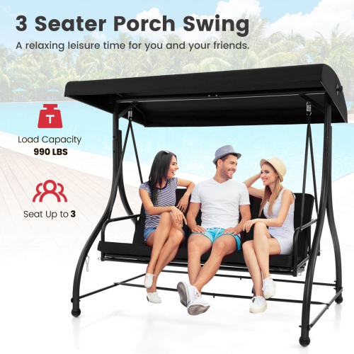 Costway 3-Seat Outdoor Converting Patio Swing Glider Adjustable Canopy Porch Swing