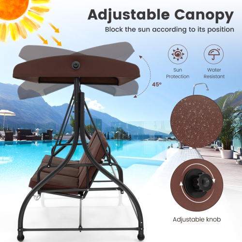 Costway 3-Seat Outdoor Converting Patio Swing Glider Adjustable Canopy Porch Swing