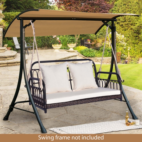 Costway Patio Swing Chair 2-Person Hanging Seat Outdoor Wicker Loveseat Cushioned Porch
