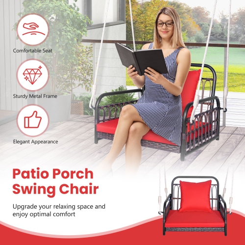 Costway Patio Hanging Rattan Basket Chair Swing Hammock Chair with Seat Cushion