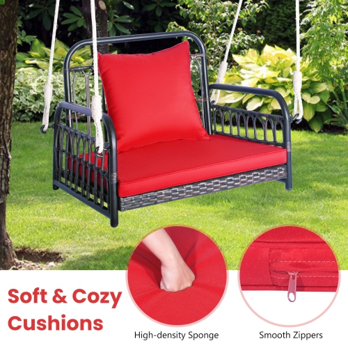 Costway Patio Hanging Rattan Basket Chair Swing Hammock Chair with Seat Cushion