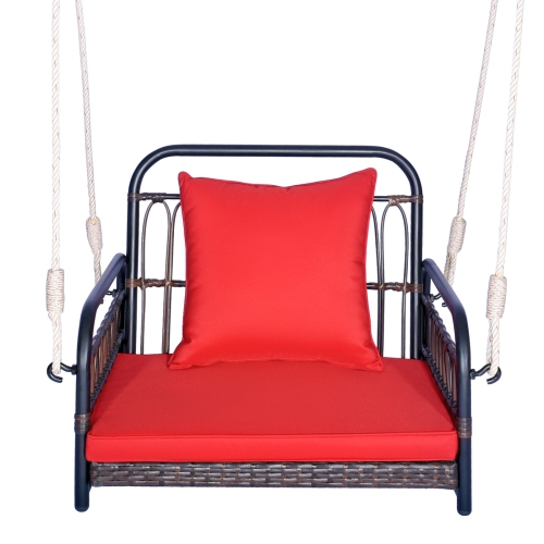 Costway Patio Hanging Rattan Basket Chair Swing Hammock Chair with Seat Cushion