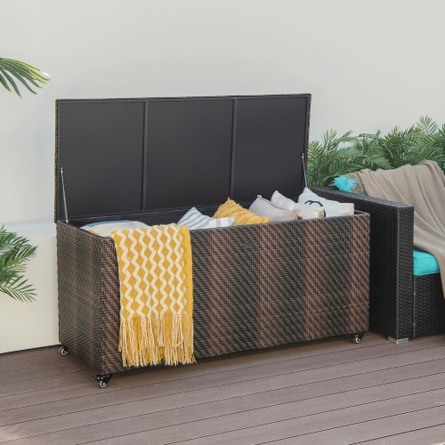 Costway 96 Gallon Patio Rattan Storage Deck Box Container Garden Liner Wheels