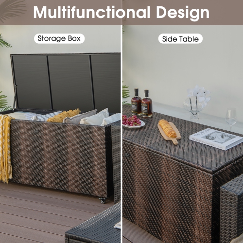 Costway 96 Gallon Patio Rattan Storage Deck Box Container Garden Liner Wheels