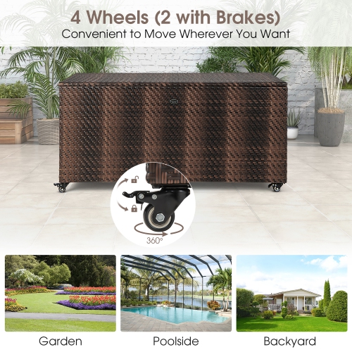Costway 96 Gallon Patio Rattan Storage Deck Box Container Garden Liner Wheels