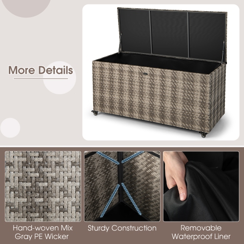 Costway 96 Gallon Patio Rattan Storage Deck Box Container Garden Liner Wheels