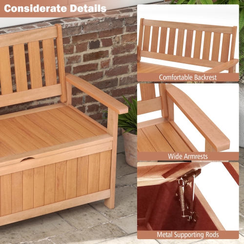 Costway 48 Inch Patio Storage Bench Wood Loveseat with Slatted Backrest for Backyard