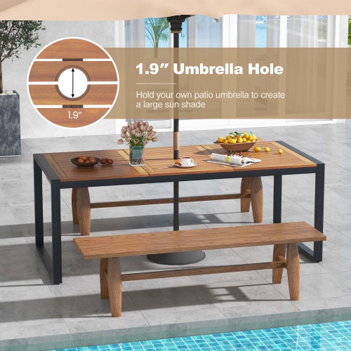 Costway 79" Acacia Wood 8-Person Patio Table with 1.9" Umbrella Hole, Adjustable Foot Pads