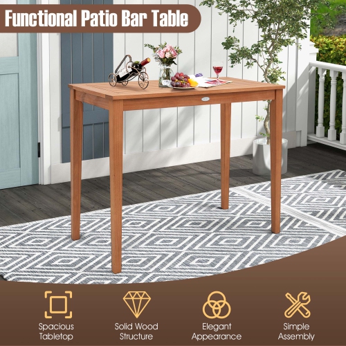 Costway Outdoor Bar Table 48" Eucalyptus Wood Bar Height Slatted Tabletop Patio Dining