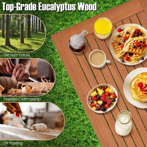 Costway Outdoor Bar Table 48" Eucalyptus Wood Bar Height Slatted Tabletop Patio Dining