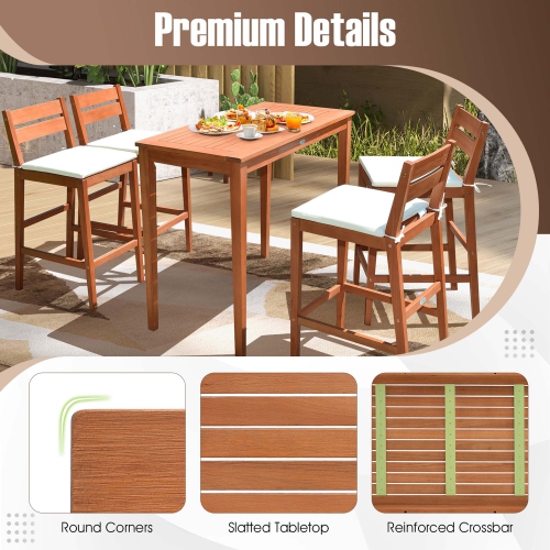 Costway Outdoor Bar Table 48" Eucalyptus Wood Bar Height Slatted Tabletop Patio Dining