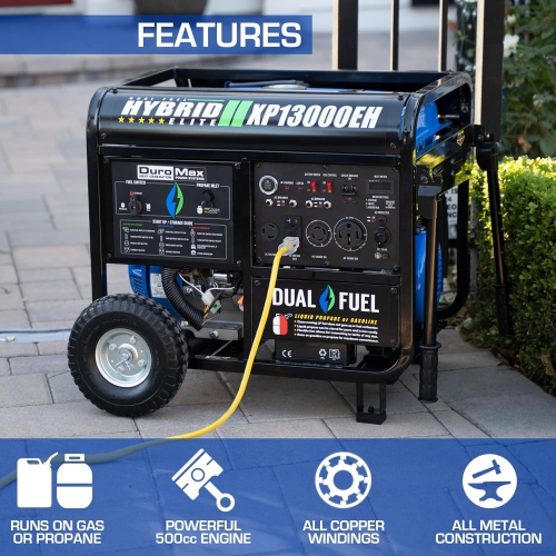 DuroMax – génératrice portative biénergie de 13000 W pour démarrage à gaz ou au propane, alimentation électrique, bleu/gris, XP13000EH