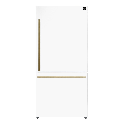 FORNO  Milano Espresso 31-Inch Bottom Freezer Right Swing Door Refrigerator In White, 17.2 Cu. Ft. Additional Antique Brass Handles Included