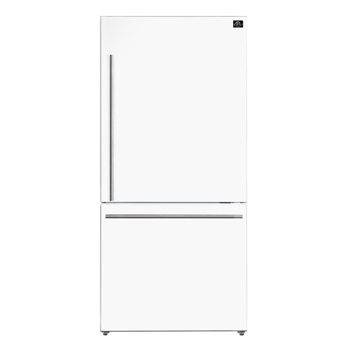 Forno Milano Espresso 31-inch Bottom Freezer Right Swing Door Refrigerator in White, 17.2 cu. ft. Additional Antique Brass Handles Included
