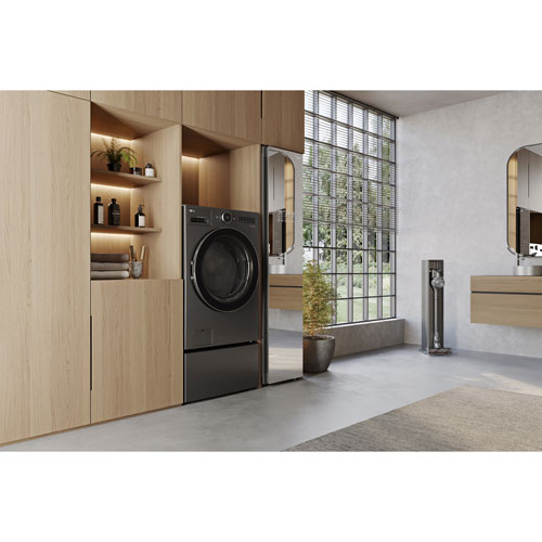 LG 5.7 Cu. Ft. High Efficiency Electric Washer & Dryer Combo - Black Steel