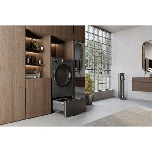 LG 5.7 Cu. Ft. High Efficiency Electric Washer & Dryer Combo (WM6998HBA) - Black Steel