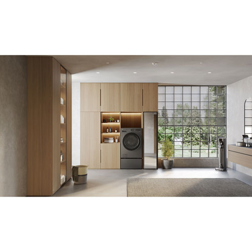 LG 5.7 Cu. Ft. High Efficiency Electric Washer & Dryer Combo (WM6998HBA) - Black Steel