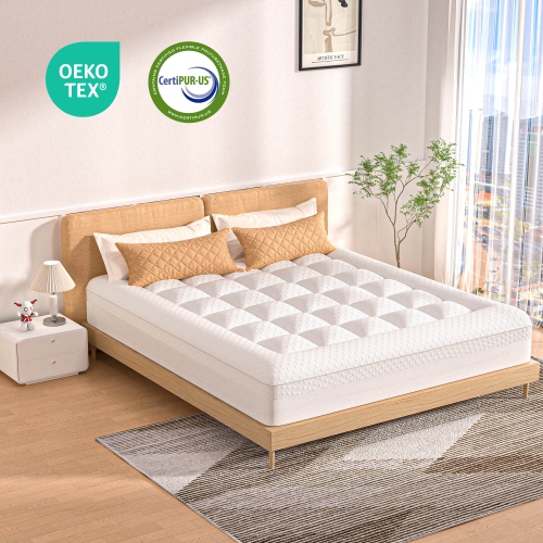 Mattress Topper Cal King Size 4 inch Dual Layer Bed, Bamboo Cover, Cooling Gel Memory Foam Plus Pillow Quilted Fitted Mattress Pad, Deep Bed Skirt,