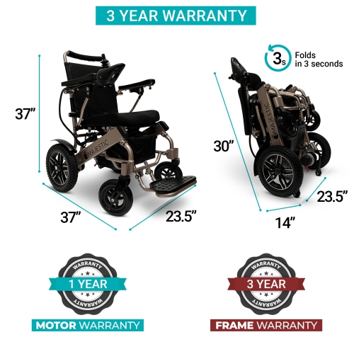 IQ-8000 MAJESTIC Power Chair | Ultra-Light & Foldable Gel Memory Foam Seat | Up to 21 km Range Airline & Cruise Approved | 17.5’’ Seat Width, Bronze