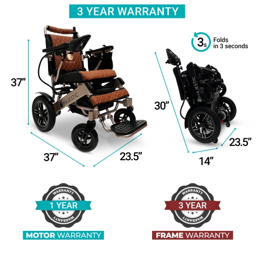 IQ-8000 MAJESTIC Power Chair | Ultra-Light & Foldable Gel Memory Foam Seat | Up to 21 km Range Airline & Cruise Approved | 17.5’’ Seat Width, Bronze