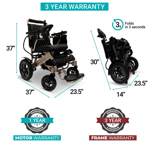 IQ-8000 MAX MAJESTIC Power Chair | Ultra-Light & Foldable | Gel Memory Foam Seat | Up to 30 km Range | 17.5’’ Seat Width, Bronze Frame, Black Textile