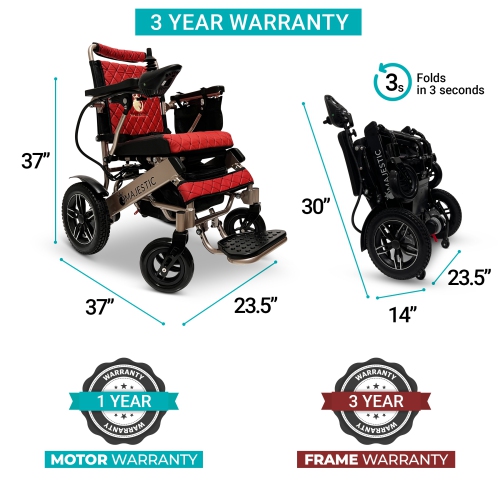 IQ-8000 MAJESTIC Power Chair | Ultra-Light & Foldable Gel Memory Foam Seat | Up to 21 km Range Airline & Cruise Approved | 17.5’’ Seat Width, Bronze