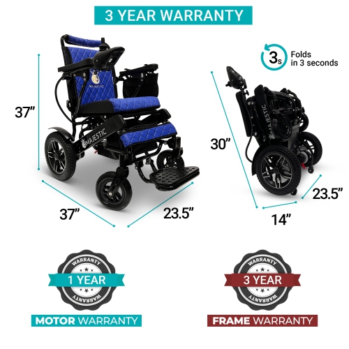 IQ-8000 MAJESTIC Power Chair | Ultra-Light & Foldable Gel Memory Foam Seat | Up to 21 km Range Airline & Cruise Approved | 17.5’’ Seat Width, Black