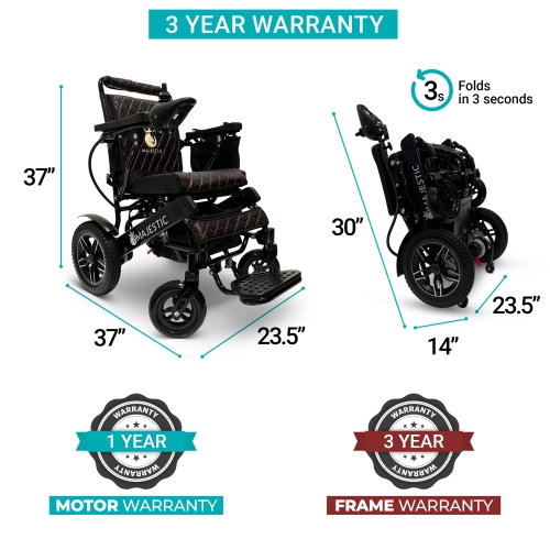IQ-8000 MAJESTIC Power Chair | Ultra-Light & Foldable Gel Memory Foam Seat | Up to 21 km Range Airline & Cruise Approved | 17.5’’ Seat Width, Black