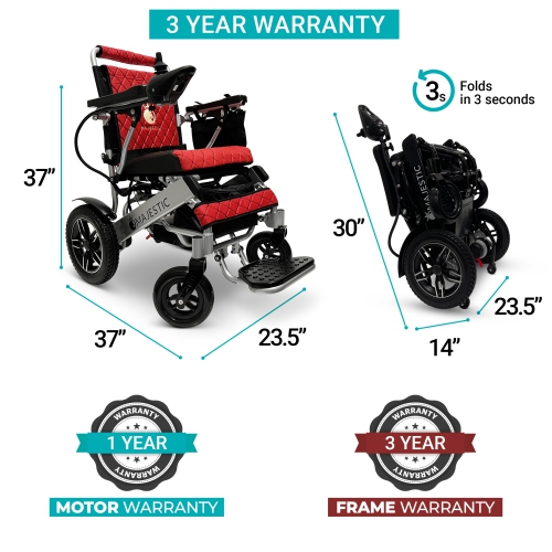 IQ-8000 MAJESTIC Power Chair | Ultra-Light & Foldable Gel Memory Foam Seat | Up to 21 km Range Airline & Cruise Approved | 17.5’’ Seat Width, Silver