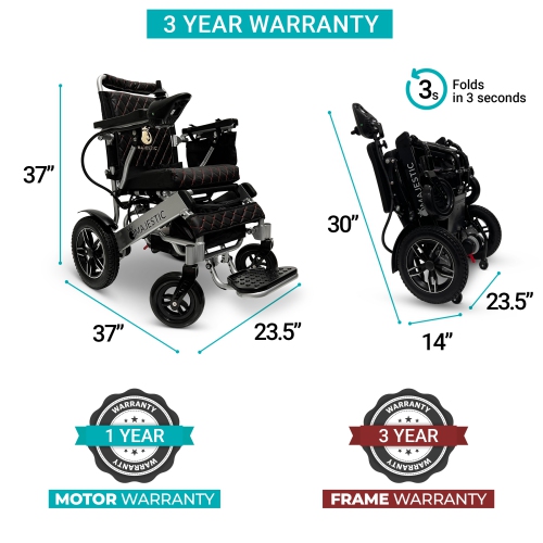 IQ-8000 MAX MAJESTIC Power Chair | Ultra-Light & Foldable | Gel Memory Foam Seat | Up to 30 km Range | 17.5’’ Seat Width, Silver Frame, Bronze Textile