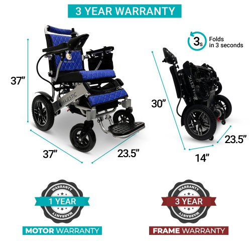 IQ-8000 MAJESTIC Power Chair | Ultra-Light & Foldable Gel Memory Foam Seat | Up to 21 km Range Airline & Cruise Approved | 17.5’’ Seat Width, Silver