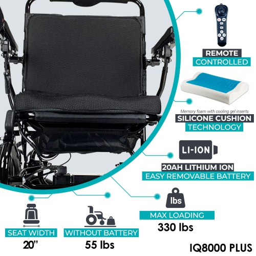 IQ-8000 PLUS MAX MAJESTIC Power Chair | Ultra-Light & Foldable | Gel Memory Foam Seat | Up to 30 km Range | 20’’ Seat Width, Bronze Frame, Standard